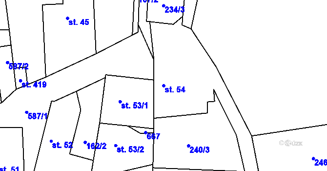 Parcela st. 54 v KÚ Roztoky u Křivoklátu, Katastrální mapa