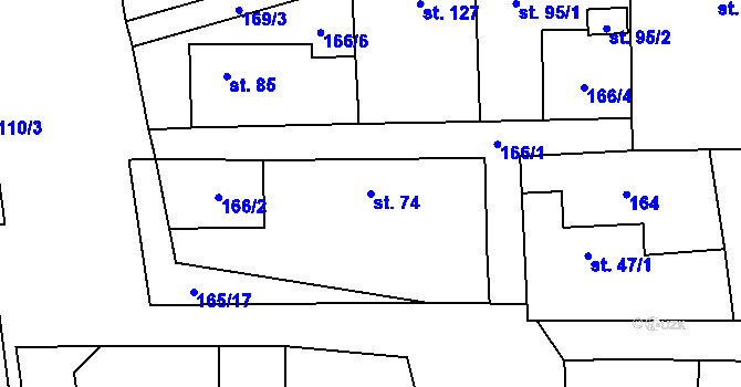 Parcela st. 74 v KÚ Roztoky u Křivoklátu, Katastrální mapa