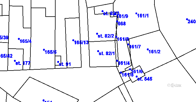 Parcela st. 82/1 v KÚ Roztoky u Křivoklátu, Katastrální mapa