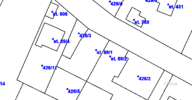 Parcela st. 89/1 v KÚ Roztoky u Křivoklátu, Katastrální mapa