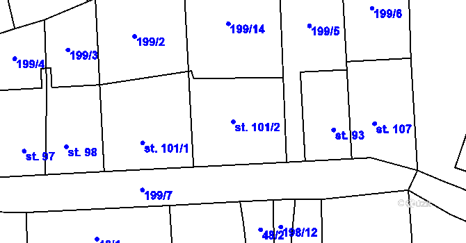 Parcela st. 101/2 v KÚ Roztoky u Křivoklátu, Katastrální mapa