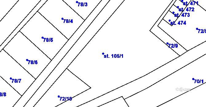 Parcela st. 105/1 v KÚ Roztoky u Křivoklátu, Katastrální mapa