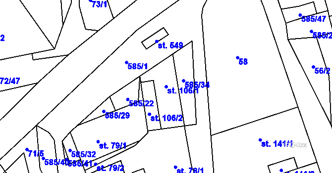 Parcela st. 106/1 v KÚ Roztoky u Křivoklátu, Katastrální mapa