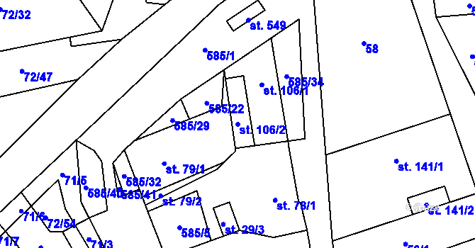 Parcela st. 106/2 v KÚ Roztoky u Křivoklátu, Katastrální mapa
