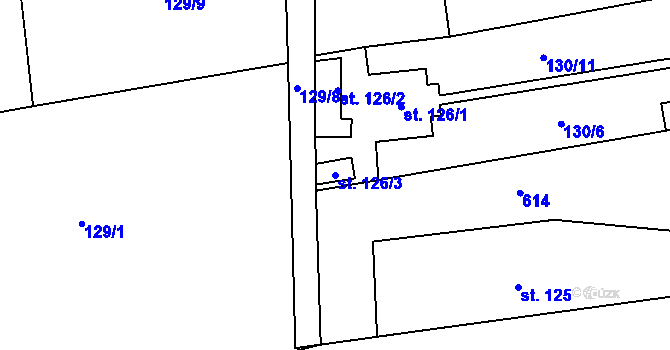 Parcela st. 126/3 v KÚ Roztoky u Křivoklátu, Katastrální mapa