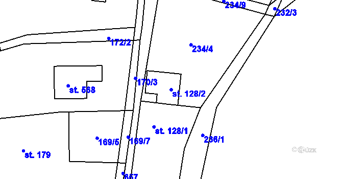 Parcela st. 128/2 v KÚ Roztoky u Křivoklátu, Katastrální mapa