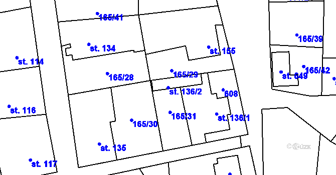 Parcela st. 136/2 v KÚ Roztoky u Křivoklátu, Katastrální mapa