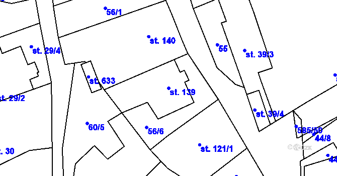Parcela st. 139 v KÚ Roztoky u Křivoklátu, Katastrální mapa