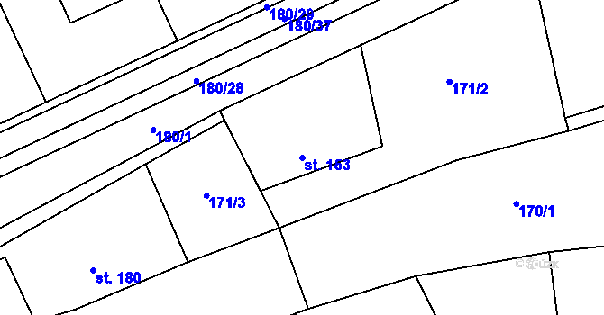 Parcela st. 153 v KÚ Roztoky u Křivoklátu, Katastrální mapa