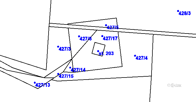Parcela st. 203 v KÚ Roztoky u Křivoklátu, Katastrální mapa