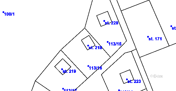 Parcela st. 218 v KÚ Roztoky u Křivoklátu, Katastrální mapa