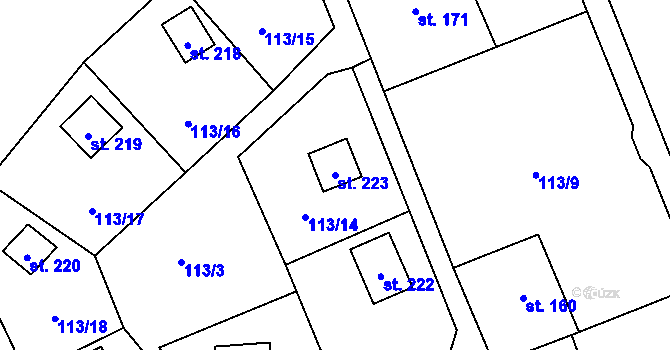 Parcela st. 223 v KÚ Roztoky u Křivoklátu, Katastrální mapa