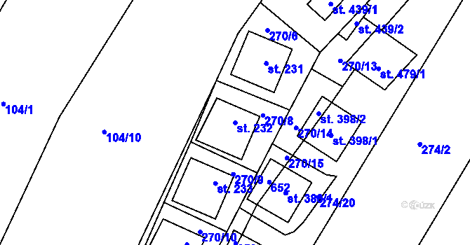 Parcela st. 232 v KÚ Roztoky u Křivoklátu, Katastrální mapa