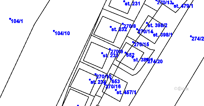 Parcela st. 233 v KÚ Roztoky u Křivoklátu, Katastrální mapa