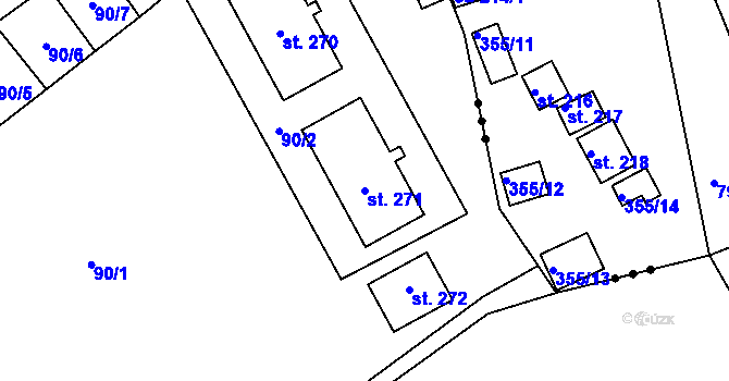 Parcela st. 271 v KÚ Roztoky u Křivoklátu, Katastrální mapa