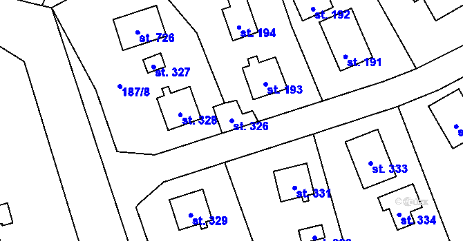 Parcela st. 326 v KÚ Roztoky u Křivoklátu, Katastrální mapa