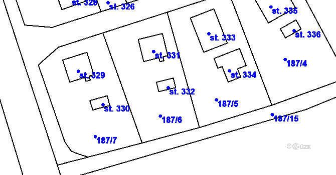 Parcela st. 332 v KÚ Roztoky u Křivoklátu, Katastrální mapa