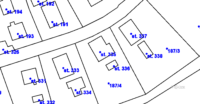 Parcela st. 335 v KÚ Roztoky u Křivoklátu, Katastrální mapa