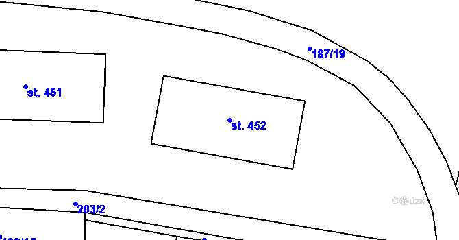 Parcela st. 452 v KÚ Roztoky u Křivoklátu, Katastrální mapa