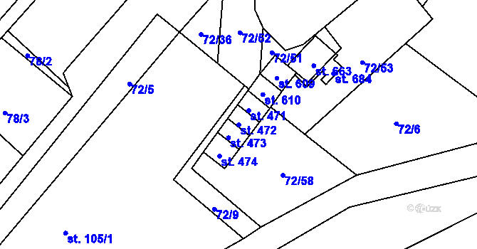 Parcela st. 472 v KÚ Roztoky u Křivoklátu, Katastrální mapa