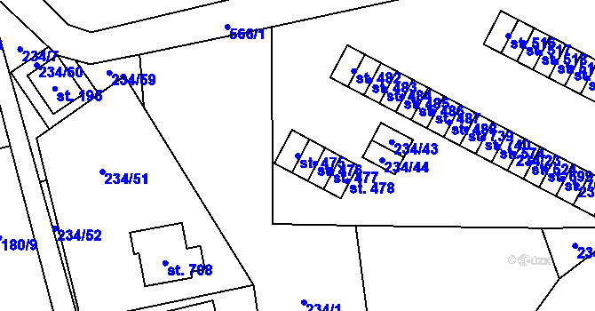 Parcela st. 475 v KÚ Roztoky u Křivoklátu, Katastrální mapa