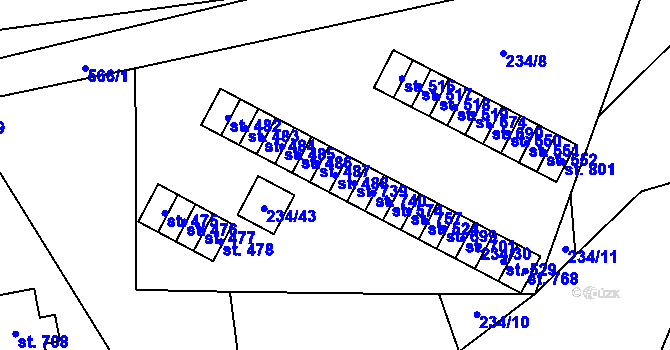 Parcela st. 488 v KÚ Roztoky u Křivoklátu, Katastrální mapa