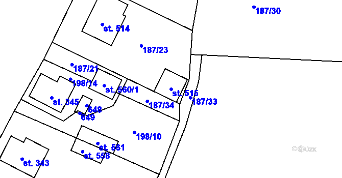 Parcela st. 515 v KÚ Roztoky u Křivoklátu, Katastrální mapa