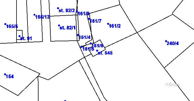 Parcela st. 545 v KÚ Roztoky u Křivoklátu, Katastrální mapa