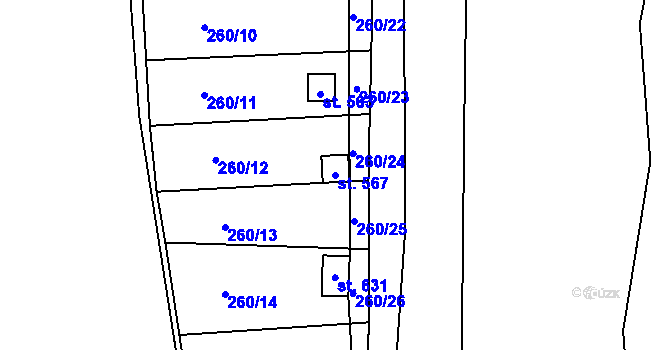 Parcela st. 567 v KÚ Roztoky u Křivoklátu, Katastrální mapa