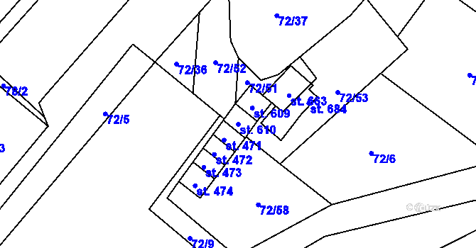 Parcela st. 610 v KÚ Roztoky u Křivoklátu, Katastrální mapa
