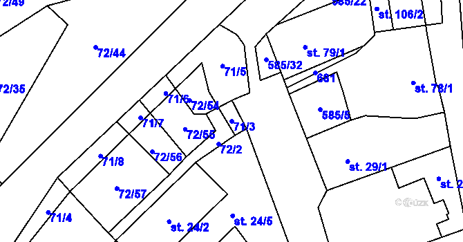 Parcela st. 71/3 v KÚ Roztoky u Křivoklátu, Katastrální mapa