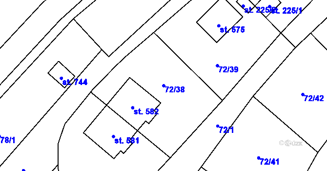 Parcela st. 72/38 v KÚ Roztoky u Křivoklátu, Katastrální mapa
