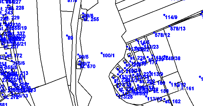 Parcela st. 100/1 v KÚ Roztoky u Křivoklátu, Katastrální mapa