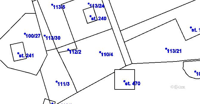 Parcela st. 110/4 v KÚ Roztoky u Křivoklátu, Katastrální mapa