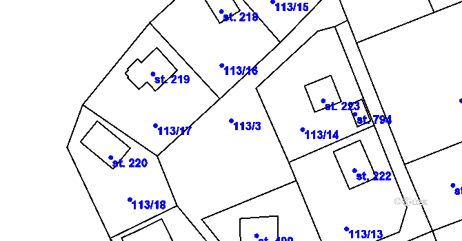 Parcela st. 113/3 v KÚ Roztoky u Křivoklátu, Katastrální mapa