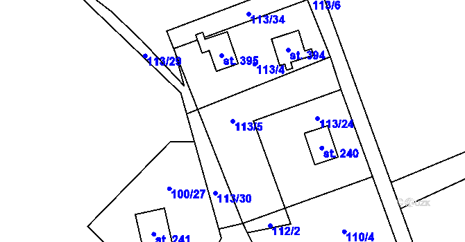 Parcela st. 113/5 v KÚ Roztoky u Křivoklátu, Katastrální mapa