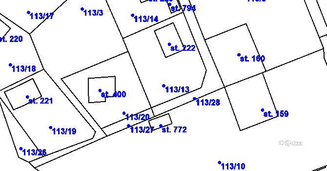 Parcela st. 113/13 v KÚ Roztoky u Křivoklátu, Katastrální mapa