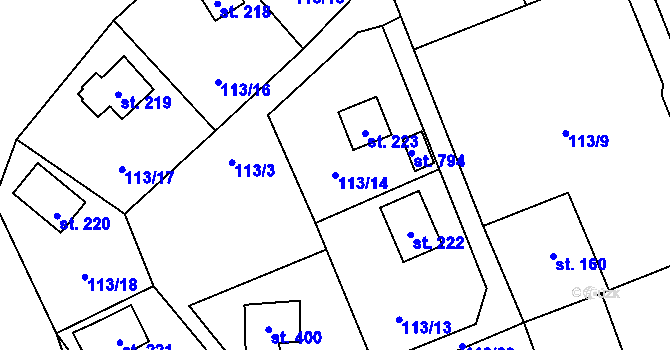 Parcela st. 113/14 v KÚ Roztoky u Křivoklátu, Katastrální mapa