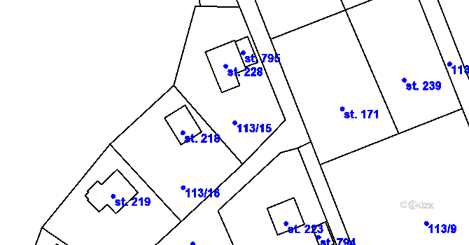 Parcela st. 113/15 v KÚ Roztoky u Křivoklátu, Katastrální mapa