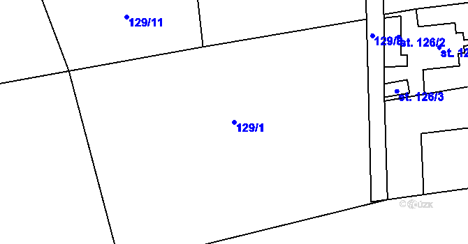 Parcela st. 129/1 v KÚ Roztoky u Křivoklátu, Katastrální mapa