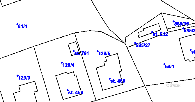 Parcela st. 129/5 v KÚ Roztoky u Křivoklátu, Katastrální mapa