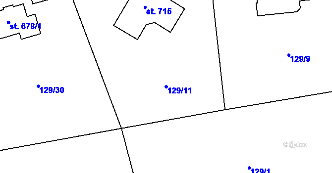 Parcela st. 129/11 v KÚ Roztoky u Křivoklátu, Katastrální mapa