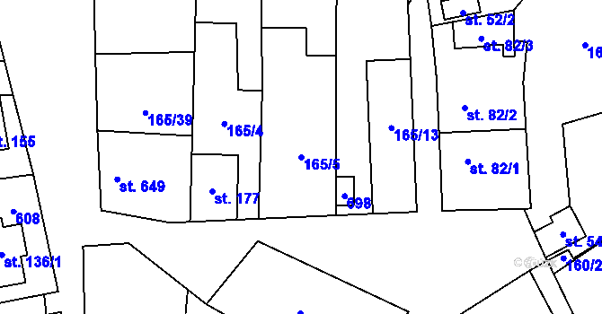 Parcela st. 165/5 v KÚ Roztoky u Křivoklátu, Katastrální mapa