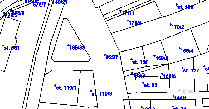 Parcela st. 165/7 v KÚ Roztoky u Křivoklátu, Katastrální mapa