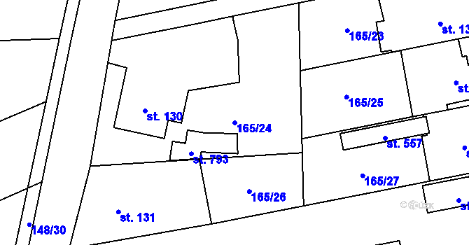 Parcela st. 165/24 v KÚ Roztoky u Křivoklátu, Katastrální mapa