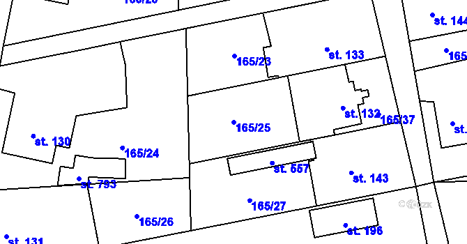 Parcela st. 165/25 v KÚ Roztoky u Křivoklátu, Katastrální mapa