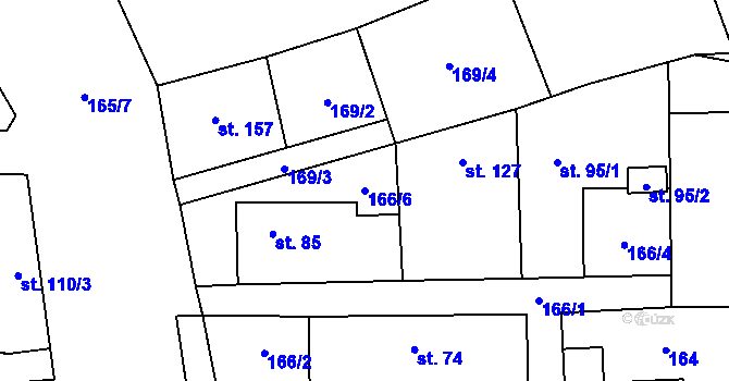 Parcela st. 166/6 v KÚ Roztoky u Křivoklátu, Katastrální mapa