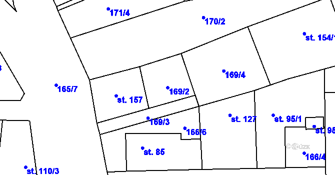 Parcela st. 169/2 v KÚ Roztoky u Křivoklátu, Katastrální mapa