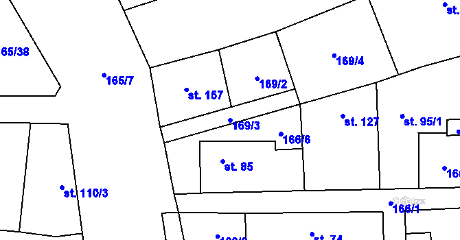 Parcela st. 169/3 v KÚ Roztoky u Křivoklátu, Katastrální mapa
