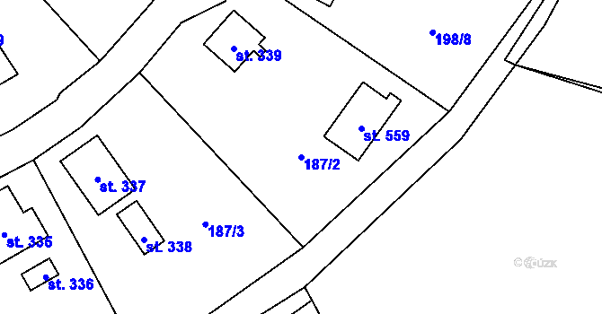 Parcela st. 187/2 v KÚ Roztoky u Křivoklátu, Katastrální mapa